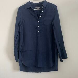 Lilly Pulitzer Linen Top Women 4 Navy Blue Popover‎ Tunic Classic Casual Coastal